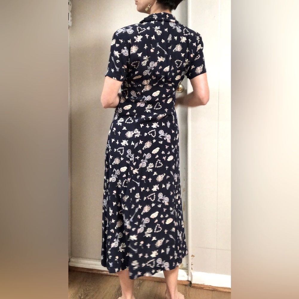 Christopher & Banks 1990s Maxi Dress with Floral and Bicycle Print - Size Small